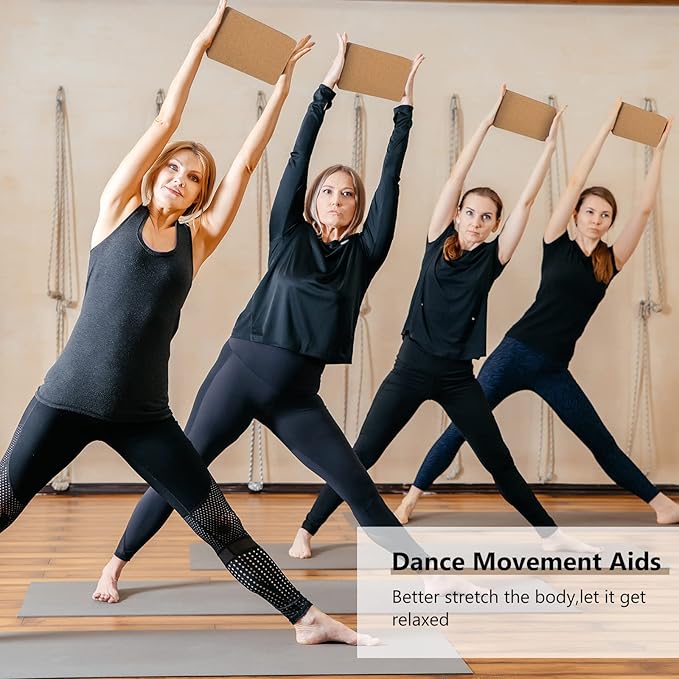 Leitee 4 Pcs Cork Yoga Blocks 9 x 6 x 4 Inch Cork Yoga Brick Non Slip Supportive Equipment High Density Bricks Wood Exercise Blocks Women Gifts for Stretching Flexibility Balance Fitness Pilates