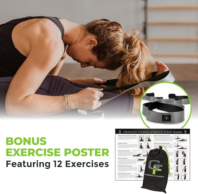 Gradient Fitness Stretching Strap for Physical Therapy, 12 Multi-Loop Stretch Strap 1.5" W x 8' L, Neoprene Handles, Physical Therapy Equipment, Yoga Straps for Stretching, Leg Stretcher.