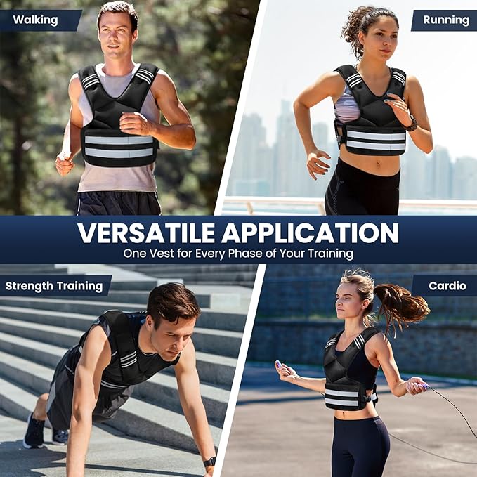 Adjustable Weighted Vest 4-11lb/11-18lb/20-32lb, Weight Vest for Women and Men with 6 Ironsand Bags, Storage Pocket and Reflective Stripes for Walking, Workout and Strength Training