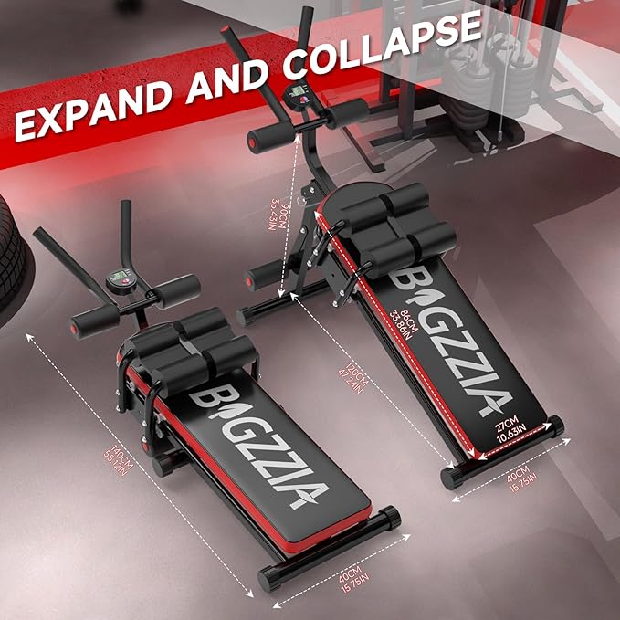 Bigzzia Ab Machine, 5-in-1 Adjustable Ab Workout Bench Core Abdomen Trainer for Stomach Workout, Crunch Machine Exercise Equipment for Home Gym - Sit UP, Push UP, Leg Press, Glider, Roman Chair, 330lbs Capacity