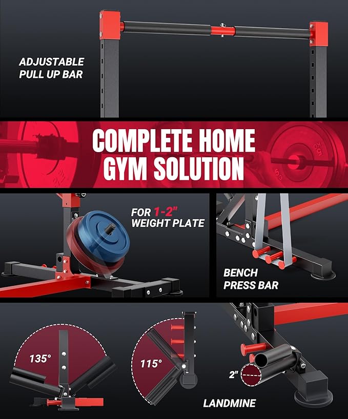 YOLEO Smith Machine & Squat Rack Combo, Multi-Functional Power Racks with Adjustable Width & Pull-Up Bar, Cable Crossover Power Cage, Independent Dual-Pulley System for Home Gym Garage Basement