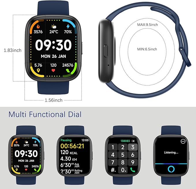 Smart Watch (Answer/Make Call) for iPhone&Android, 1.83" Smartwatches with Sleep Monitor Heart Rate Activity Tracking, IP68 Waterproof, Fitness Tracker 100+Sport, Reloj Inteligente 30 Day+Battery Life