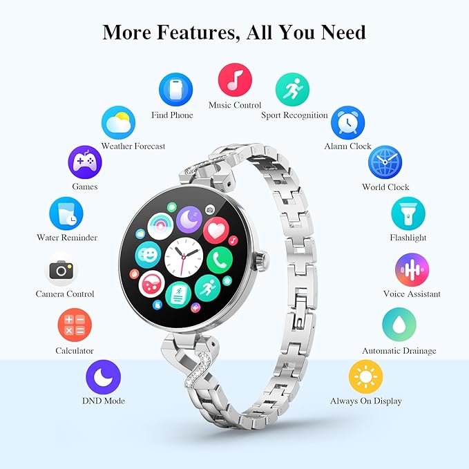 Smart Watches for Women, Answer/Make Call, 1.04'' AMOLED, 24H Sleep Tracker, Fitness Tracker with Heart Rate/Blood Pressure/SpO2/Stress Monitor, 100+ Sport Modes Waterproof Smartwatch for IOS/Android