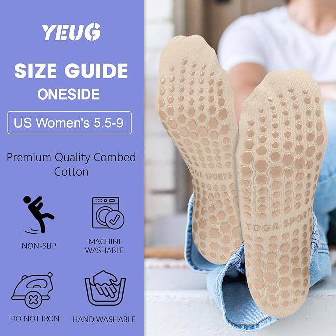 yeuG Pilates Socks for Women Non Slip Grip Socks for Yoga, Barre, Hospital, Barefoot Grippy Yoga Sock Womens Gifts 4 Pairs