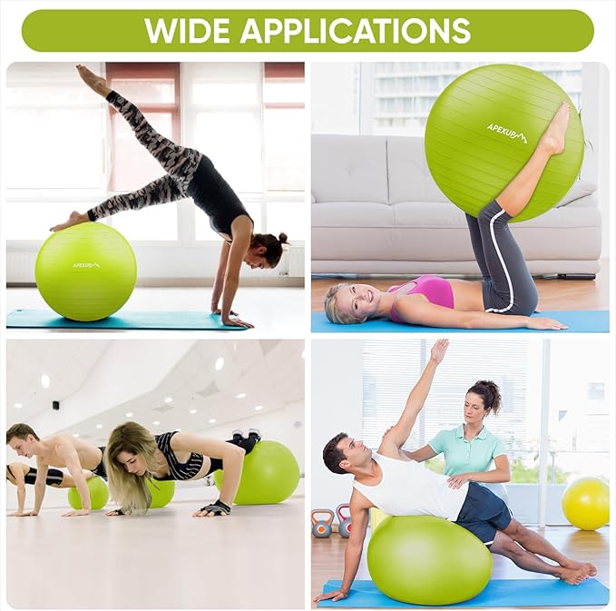 APEXUP Yoga Ball Exercise Ball Anti Slip Heavy Duty for Fitness, Balance & Core Workout, Balance Training, Pregnancy & Physical Therapy, 5 Sizes