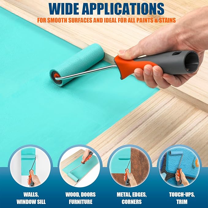 11 Pack 4" High Density Foam Paint Roller Kit, Special Caved-in Foam Roller for Smooth & Precision Finish, Small Black Foam Mini Rollers for Painting Walls, Cabinets, Doors, Furniture, Trim
