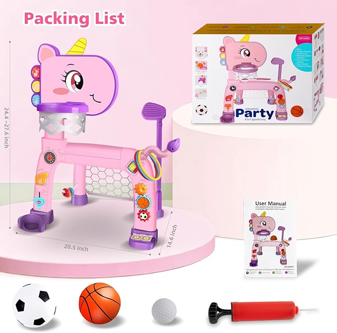Toddler Basketball Hoop & Soccer Goal: Toys for 1 2 3 Year Old Boys Girls Kids Sports Activity with Light Sound Music Montessori Toys for Baby 12-18 Months | Birthday Gifts for Ages 1-3