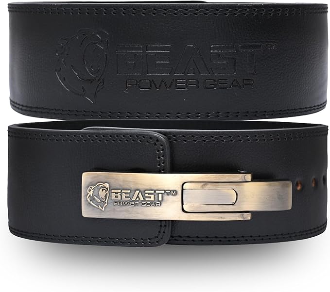 Beast Power Gear Weight Lifting 10MM 13MM Leather Lever Belt Powerlifting - Free Strap Lower Back Support for Weightlifting, Deadlifts, Squats, Power Belt - Men & Women