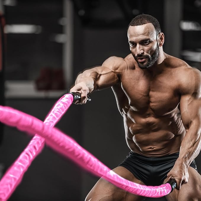 1 inch 30ft Pink Battle Rope Workout Rope Battle Ropes for Home Gym Exercise for Working Out for Exercise Training Weighted Workout