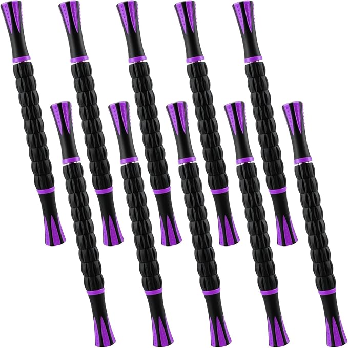 Soulchen 10 PCS Muscle Roller Stick Set - Body Massage Stick Reduce Muscle Soreness Tightness Leg Cramps for Athletes Physical Therapy and Recovery, Purple