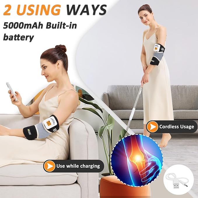 AOKESTE Cordless Elbow Heating Pad for Tendonitis and Tennis Elbow,Vibration Elbow Massage for Pain,Rechargeable 5000mAh Battery Heating Pad for Arm,Heated Elbow Brace for Joint Pain Relief(Low Noise)