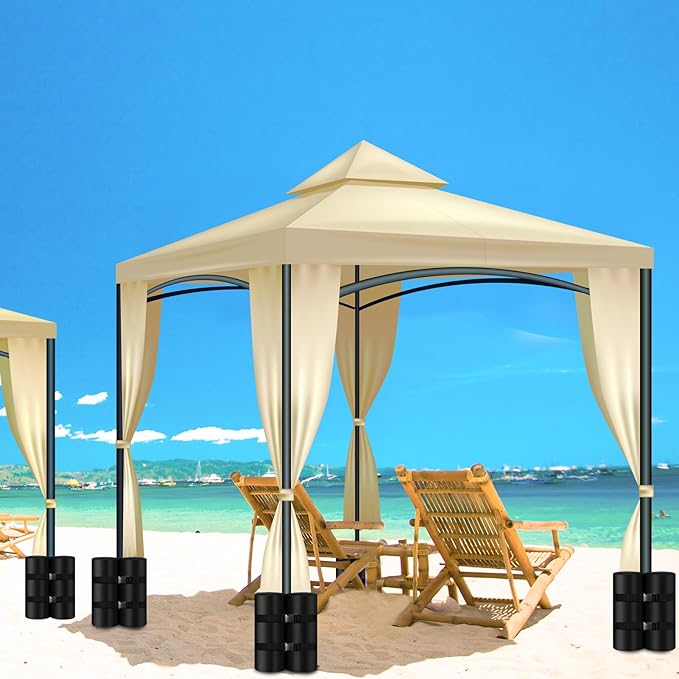 Extra 240 LBS Canopy Weights Sand Bags Set of 4, Plug Size Heavy Duty Tent Leg Sandbag for Outdoor Sun Shelter, Gazebo, Patio Umbrella (Black, 60 Lbs x 4)