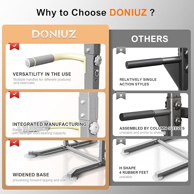 DONIUZ Multi-function Pull Up Station, Portable Workout Equipment with Pull Up Bar and Dip Station for Home Gym, Support 600lbs