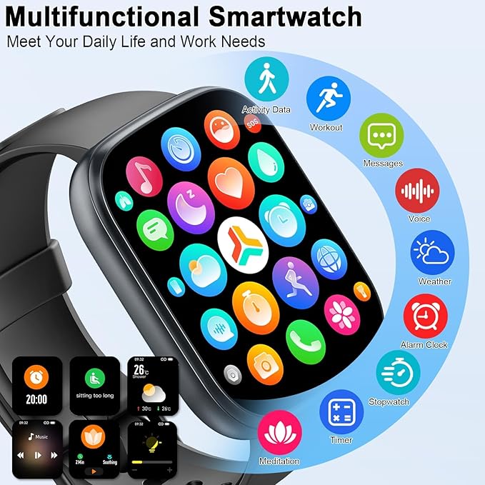 Smart Watch with Alexa Built-in, 1.83" Touchscreen Fitness Tracker with Bluetooth Calling, Fitness Watch with Heart Rate/Sleep Monitor, 120+ Sports, IP68 Waterproof Smartwatch for Android iOS, Ebony