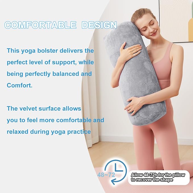 Yoga Bolster Pillow for Restorative & Yin Yoga - Meditation Pillow with Velvet Cover - Rectangular