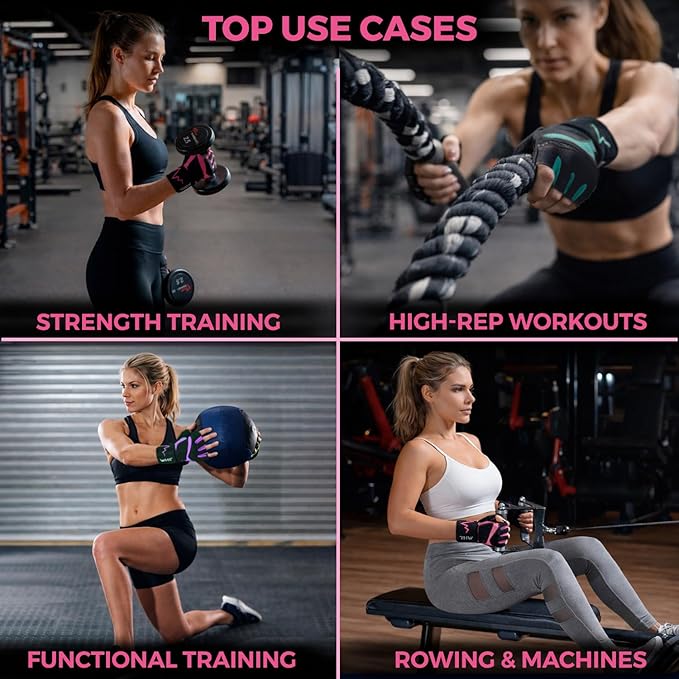 MhIL Workout Gloves for Women โ Breathable Gym Gloves for Women with Palm Protection and Enhanced Grip โ Padded Weight Lifting Glove for Womens with Wrist Wraps Support Weightlifting Exercise Cycling
