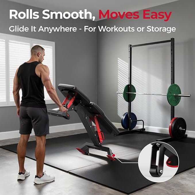 FLYBIRD Commercial Grade Adjustable Weight Bench - 1300LBS Capacity, 6+3 Positions for Ultimate Strength Training & Bench Press, with Easy-Roll Wheels