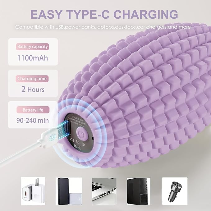 Vibrating Massage Ball for Muscle Recovery, Silicone Myofascial Massage Ball, Plantar Fasciitis Relief,Hip & Psoas Release, Deep Tissue & Trigger Point Roller for Neck, Back, Foot (Purple)