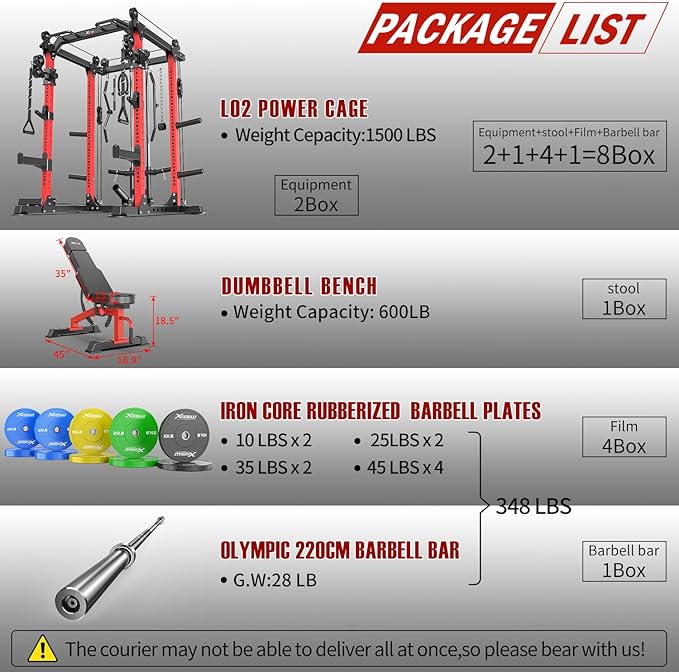 Power Cage Multi-Function Power Rack with Cable Crossover System,1500 LBS Capacity Squat Rack with Weight Bench,for Home Gym