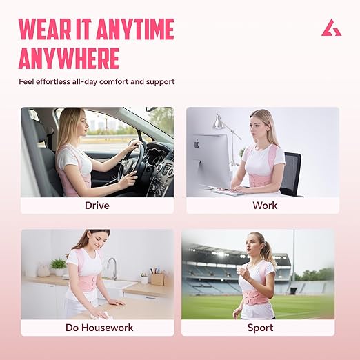 Back Brace Posture Corrector for Women and Men, Full Back Support Straps Straightener, Hunchback Improve Posture-Shoulder, Lumbar and Upper Lower Back Pain Relief (Pink, M)