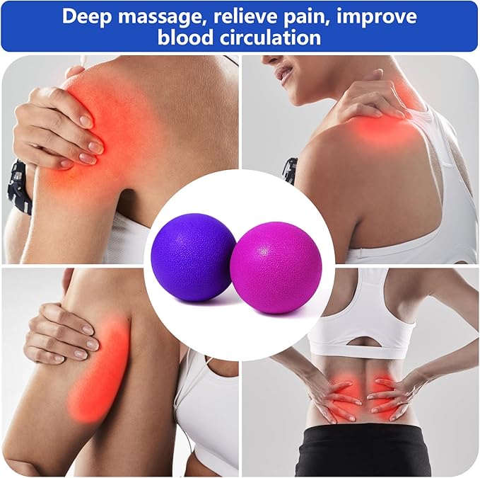 2-Pack Firm Lacrosse Massage Balls- for Deep Tissue, Trigger Point & Myofascial Release Therapy, Relieve Muscle Knots (Rose red&Purple)