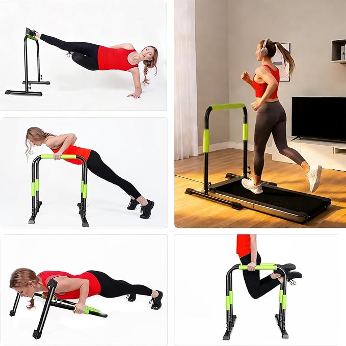 Walking Pad Handle Bar Only, Compatible with Walking Pads 24.4'' Wide, Adjustable Handrail Height (Max 43.3''), Parallettes Bar, Non-Slip Base, Tool-Free Assembly, Sturdy Support