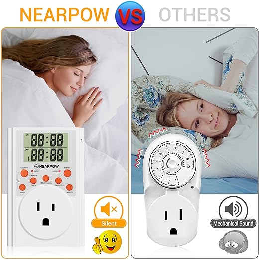 Timer Outlet, Nearpow Multifunctional Infinite Cycle Programmable Plug-in Digital Timer Switch with 3-Prong Outlet for Appliances, Energy-Saving Timer, 15A/1800W
