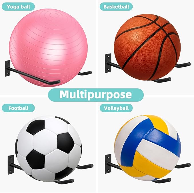 Metal Exercise Ball Holder Wall Mount(Set of 2),Black Yoga Ball Stand Holder,Stability Ball Holder for Yoga Balls in Home Gym or Studio