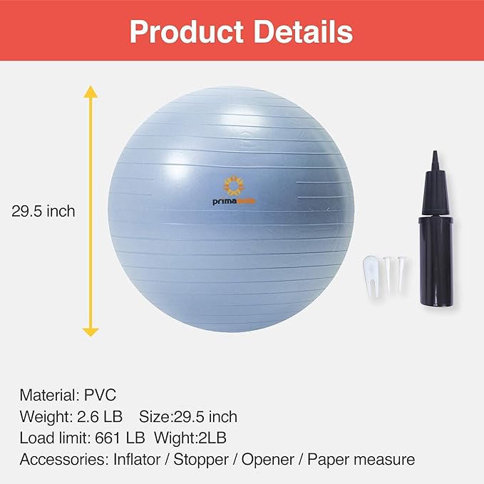 Primasole Exercise Ball-Yoga Ball for alance Stability Fitness Workout Yoga Pilates