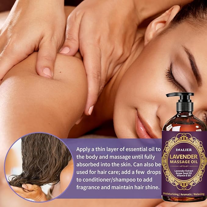 Massage Oil for Massage Therapy,Lavender Oil with Massage Roller Ball & Thumb Saver,SPA Relaxing Oi for Soothing,Massage Kit Spa Gifts for Him Her,Gifts for Men Women