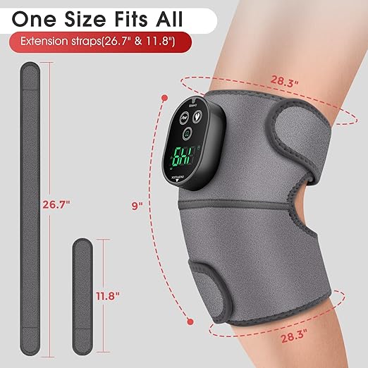 Cordless Heated Knee Massager with Vibration, FSA Eligible HSA Heated Knee Brace Wrap Heating Shoulder Brace for Knee Shoulder Elbow, Heating Pad with 6 Heating Levels, 3 Massage Modes & Timer (Grey)