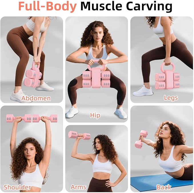 2-in-1 Adjustable Dumbbell Set, Upgraded 4 Levels Hand Weights for Women Men, Each 2.2/3.3/4.4/5.5lb, Convertible Weights Dumbbells and Kettlebell Set for Home Gym Exercise & Fitness