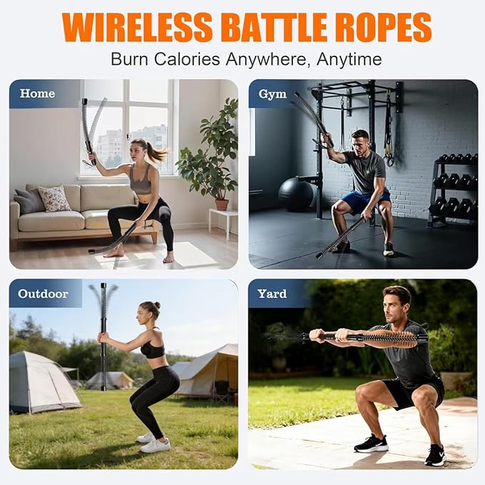 2 in 1 Weighted Ropeless Battle Ropes, Portable Cordless Battle Ropes for Home Gym, Heavy Duty Workout Exercise Rope for Strength Training & HIIT, Fitness Equipment for Men & Women