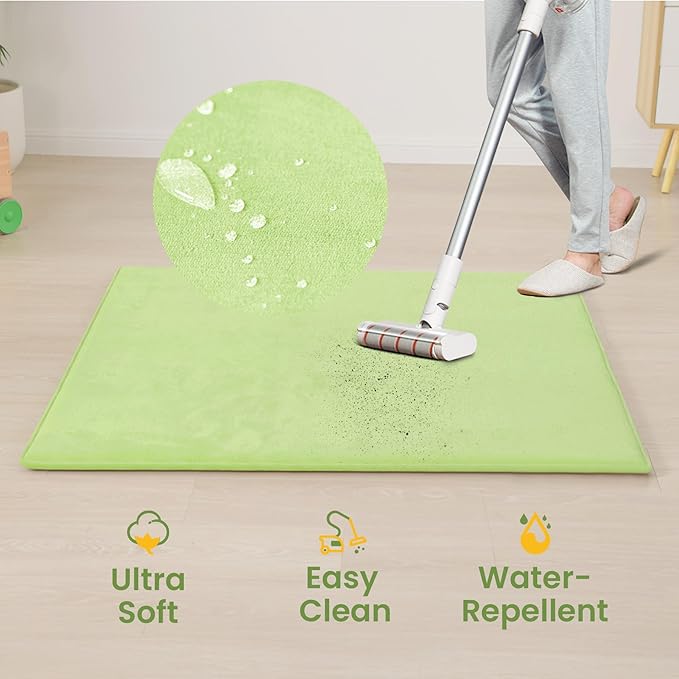 Huloo Sleep Baby Play Mat for Floor,1.3" Thick Elasti-Foam 50"×50" Playpen Mat for Tummy Time,Water Repellent Soft Coral Velvet for Toddler,Infant,Kids,Non-Slip Backing Safe for Crawling(Light Green)