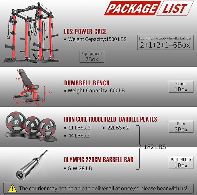 Power Cage Multi-Function Power Rack with Cable Crossover System,1500 LBS Capacity Squat Rack with Weight Bench,for Home Gym