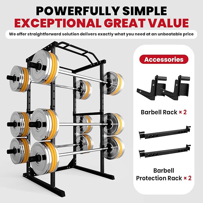 Power Cage 1800 LBS, Multi-Functional Squat Rack and Bench Rack Combos with Adjustable Cable Pulley System for Home Gym, Pull-up Bar, J-Hooks, Landmine Attachments (Power Rack Only)