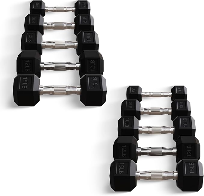 BalanceFrom Premium Rubber Encased Hex Dumbbell Sets, 46LBS Set, 60LBS Set, 100LBS Set