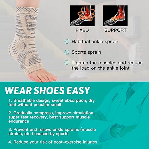 INDEEMAX Copper Infused Ankle Brace for Sprained Ankle, Ankle Compression Sleeve Ankle Support for Women & Men, Achilles Tendonitis Brace, Skin Silver, S