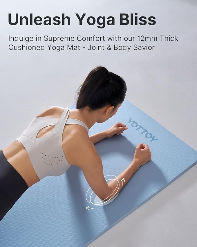YOTTOY Yoga Mat,Extra Thick Yoga Mat (1/2inch),Professional TPE Exercise Mat,Non-Slip Workout Mat for Yoga, Pilates, Fitness, Barefoot Workouts, Home Gym Studio with Strap