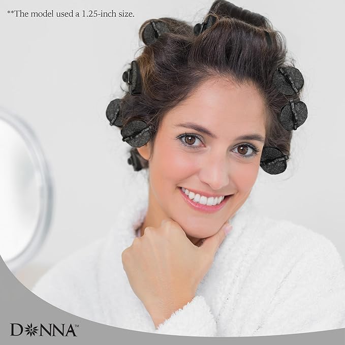 DONNA Silky Satin Foam Rollers 1.25"(D) 6PCS XL Hair Styling Heatless Curlers and Clips for Hairdressing BLACK