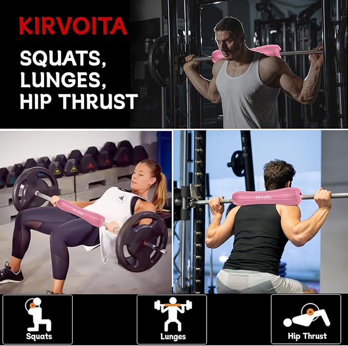 Rubber Barbell Pad, Squat Pad, Hip Thrust Pad, Easy to Install, No Straps Needed, for Both Heavy Weights & Lower Weights (15.5 * 3.5 * 3.5 in, Black)