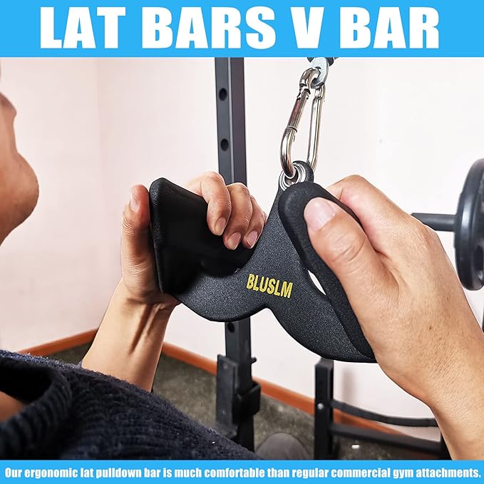 LAT Pull Down Bar for Cable Machine, LAT Pulldown Attachments T-bar V-bar Cable Attachment for Gym, Back Tricep Strength Training Handle
