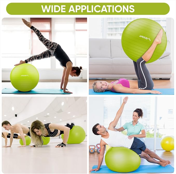 APEXUP Yoga Ball Exercise Ball Anti Slip Heavy Duty for Fitness, Balance & Core Workout, Balance Training, Pregnancy & Physical Therapy, 5 Sizes
