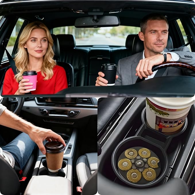 Car Cup Holder Coasters, 2 Pcs Ceramic Coasters with Finger Slot and Cork Back, Anti-Slip Shock Absorbing Women and Men Universal Car Accessories - Revolver