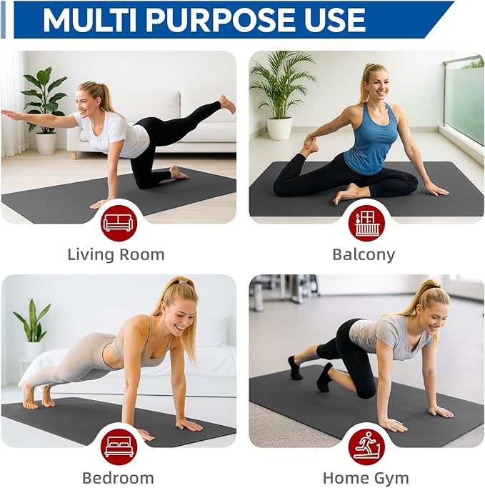 Stepwaver Extra Large Yoga Mat 6'x3'(1/4" Thick), Non-Slip, Ultra Durable, Wide Workout Mat, Wide Exercise Mats for Home Workouts, Yoga, Pilates, Stretching (Barefoot Exercise) - Black