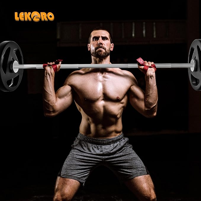 Olympic Barbell Bar 4FT, 350LB EZ Curl or Straight Weight Lifting Bar, Fits 2-Inch Olympic Plates, Rotating Sleeves, 2 Spring Collars, Knurled Strength Training Bar for Home Gym