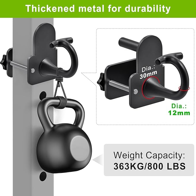 Kipika Anchor for Resistance Bands Fits 2" x 2" Power Rack with 5/8" or 1" Hole - Heavy Duty Steel Hooks with Rubber Pads for Home Gym Workouts, Strength Training,and Physical Therapy Exercise, 2 Pack