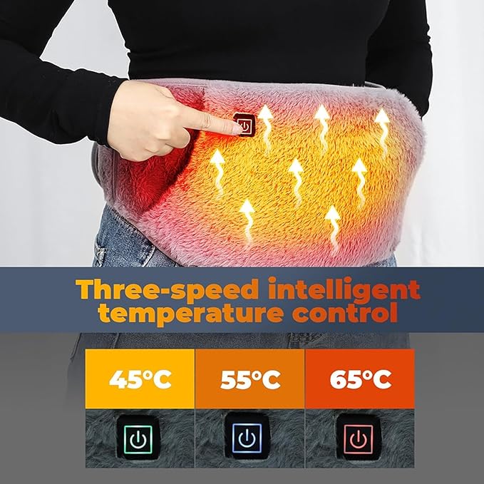 3-in-1 Heating Waist Belt: Heating Pad for Back Comfort & Warmth + Portable Hand Warmer, USB Powered (Power Bank Not Included), 3-Temp Adjustable Heat Wrap for Women, Gray
