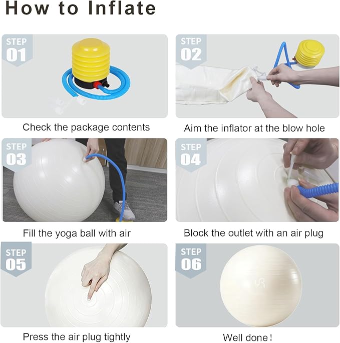 YR Exercise Ball 21.6''/25.6''/29.5'' Yoga Ball for Workout Pregnancy Stability, Anti Burst Fitness Ball for Home Gym & Office Chair, Core & Balance Training, Physical Therapy - White