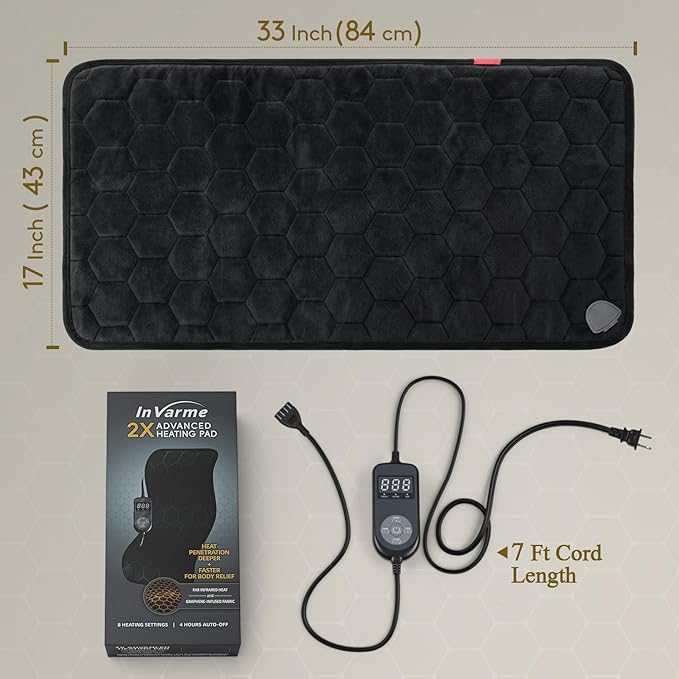 Extra Large & Hot Heating Pad: 2X Graphene XXL Max 160℉ Electric Heating Pad for Full Back Neck Shoulders - Fast Deep Relief for Men from Chronic Pain - 17" x 33" 4H Auto Off
